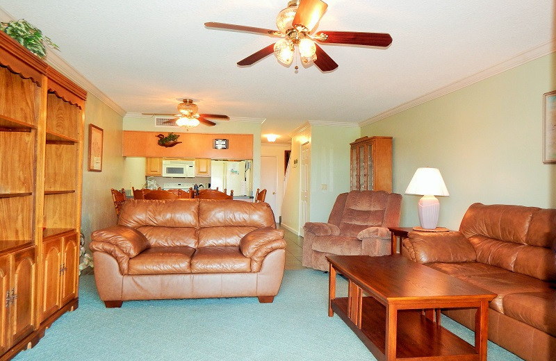 Rental living room at Family Sun Vacation Rentals.