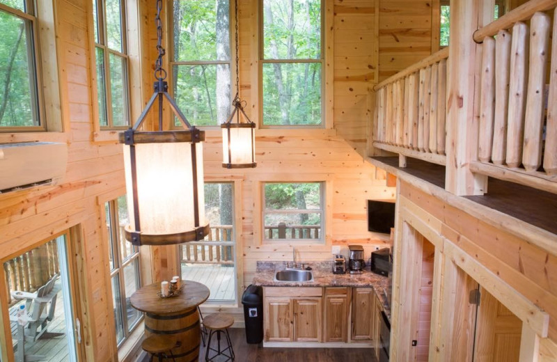 Cabin interior at Corban Cabin Getaways.