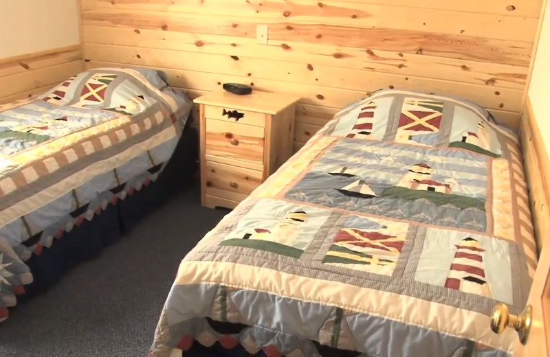 Cabin bedroom at Zippel Bay Resort.