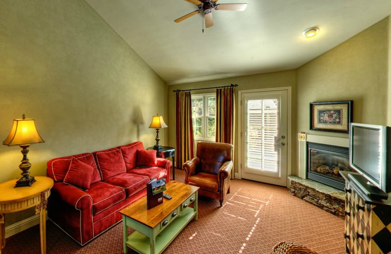 Guest room at Cambria Pines Lodge.