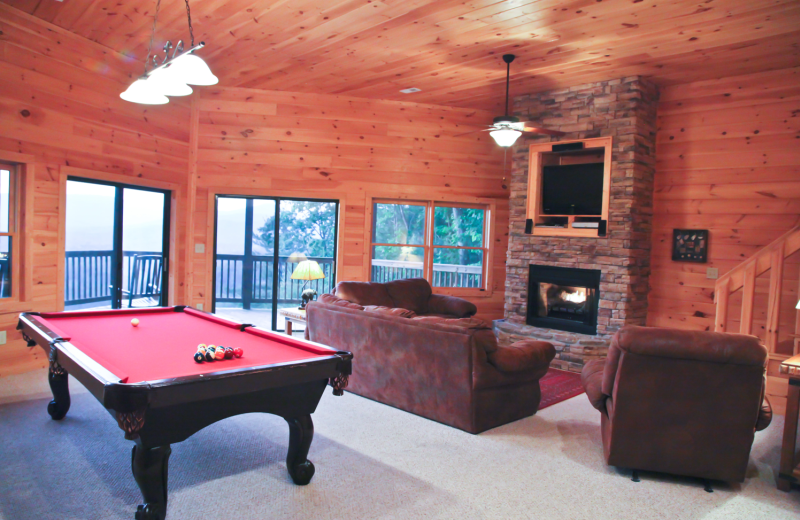 Billiards table at Mountain Getaway Cabin Rentals.