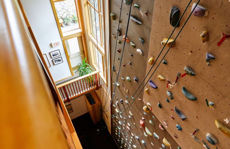 Indoor rock climbing at CMH Bugaboos Lodge.