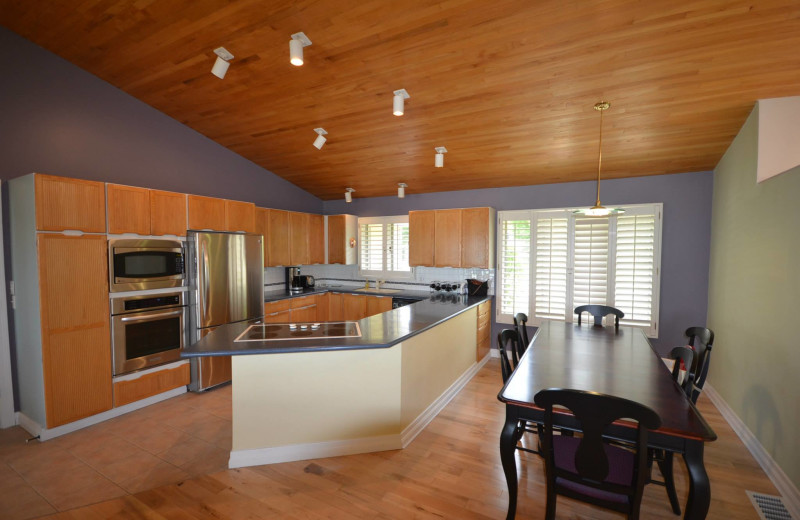 Rental kitchen at Visit Up North Vacation Rentals.