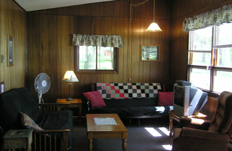 Cabin living room at Swan Lake Resort.
