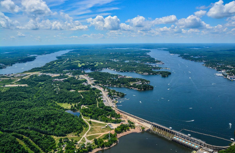 Aerial view of lake at Kon Tiki Resort.