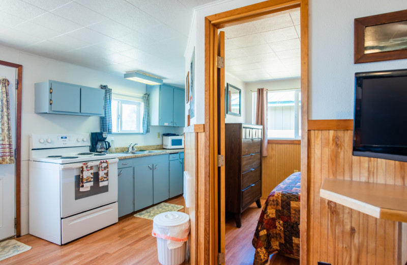 Cabin kitchen at Oceanside Ocean Front Cabins.