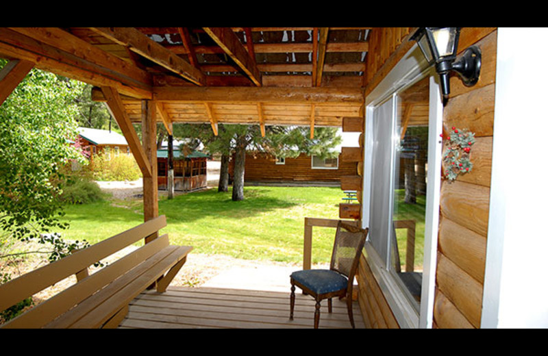 Cabin porch at Sourdough Lodge.