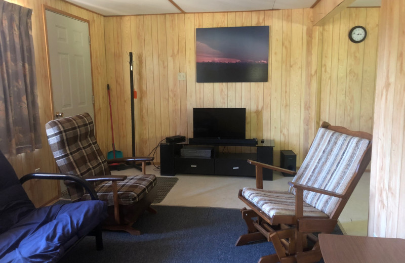 Cabin living room at Dogtooth Lake Resort.