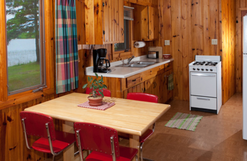 Cabin kitchen at Two Inlets Resort.