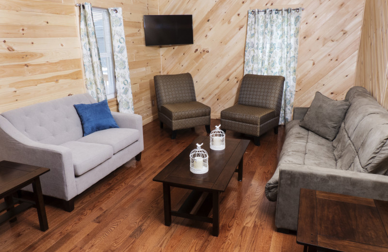 Cabin living room at Catskill Mountains Resort.