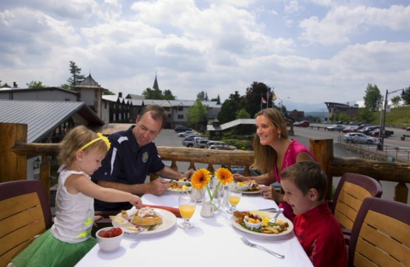 Enjoy a delicious meal on the deck of Generations Restaurant at Golden Arrow Lakeside Resort.