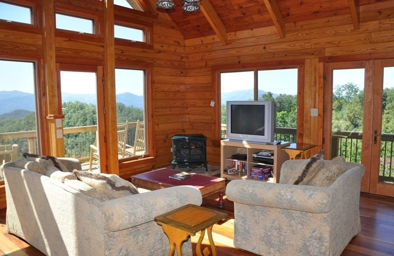 Cabin living room at Great Smokys Cabin Rentals.