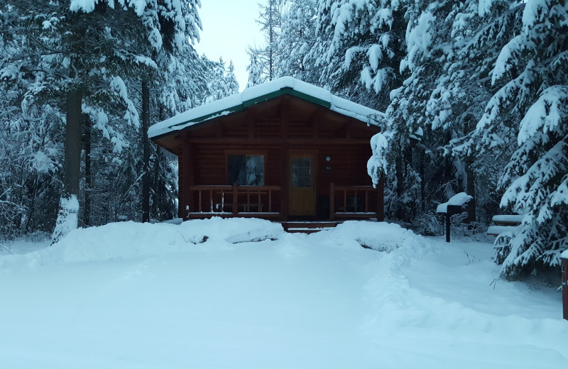 Cabin in snow AT North Forty Resort.