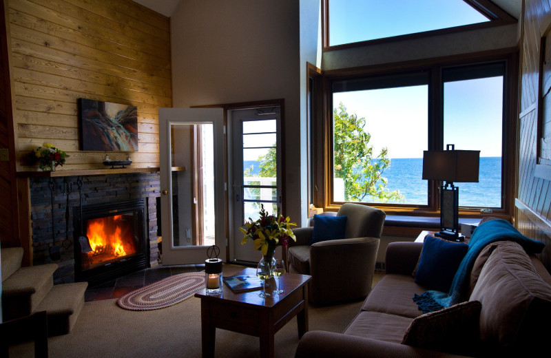 Guest living room at Bluefin Bay on Lake Superior.