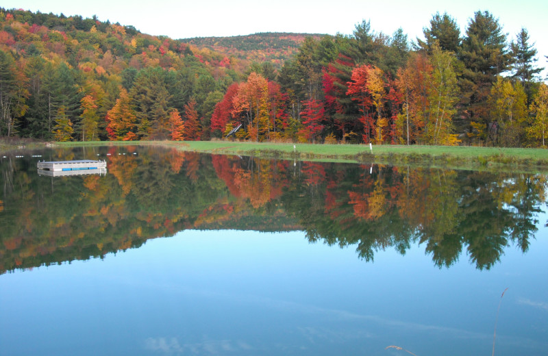 Fall colors on the private swimming pond at Common Ground Center.