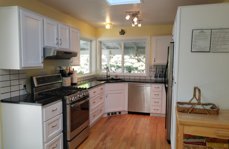 Rental kitchen at Oceanfront Getaways.