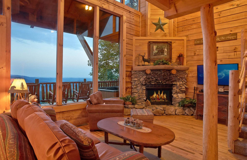 Rental living room at Natural Retreats Great Smoky Mountains.