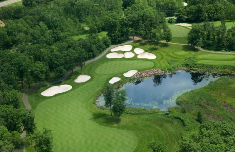 Aerial golf course view at Madden's on Gull Lake.