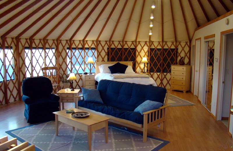 Yurt interior at Stone Wind Retreat.