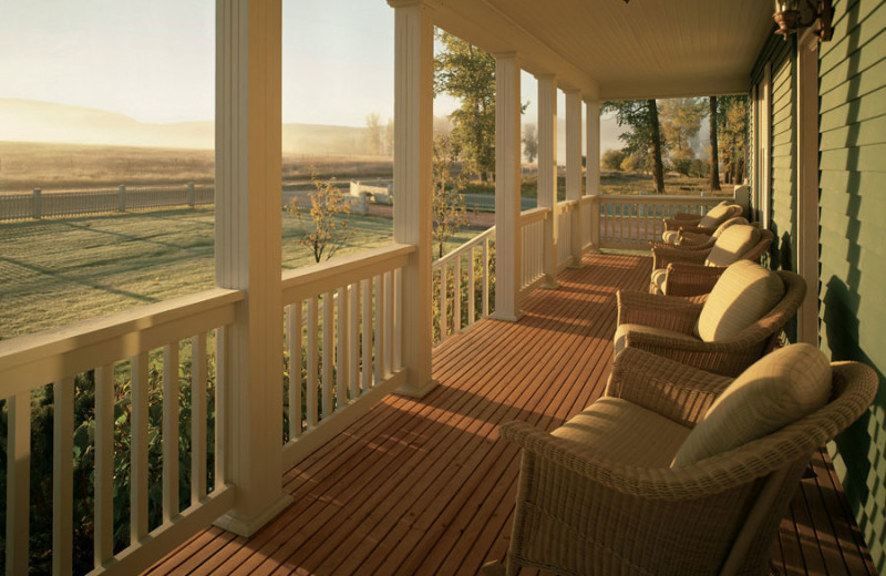 Cabin porch at The Resort at Paws Up.