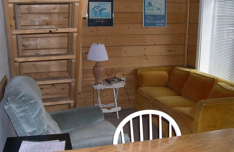 Cabin living room at Big Sky Charter & Fishcamp.