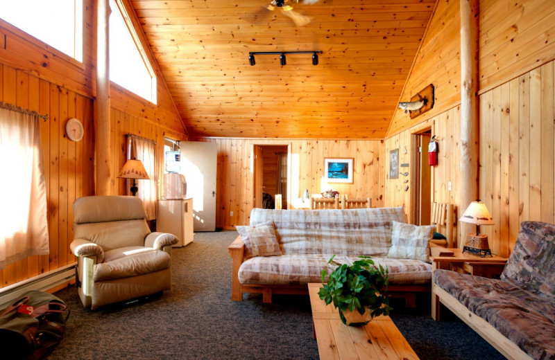 Cabin living room at Tetu Island Lodge.