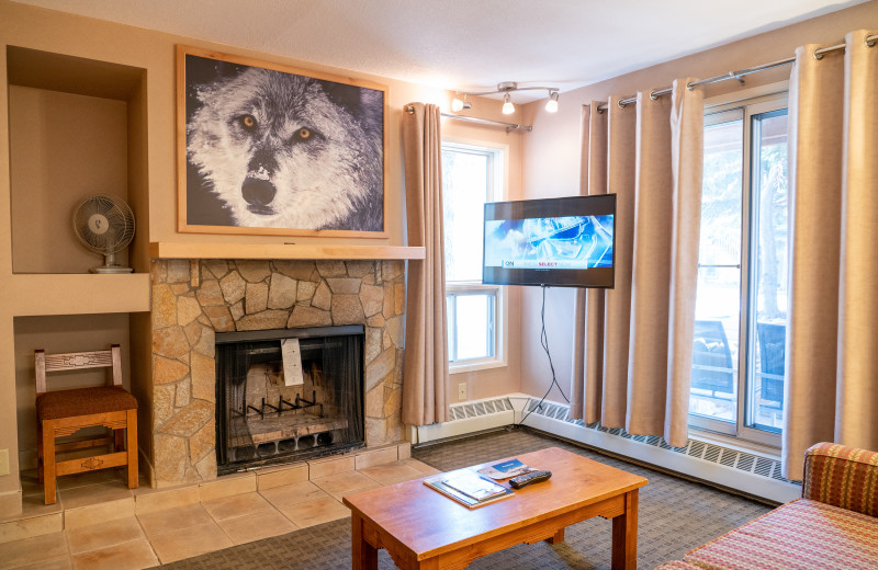 Guest living room at Banff Rocky Mountain Resort.