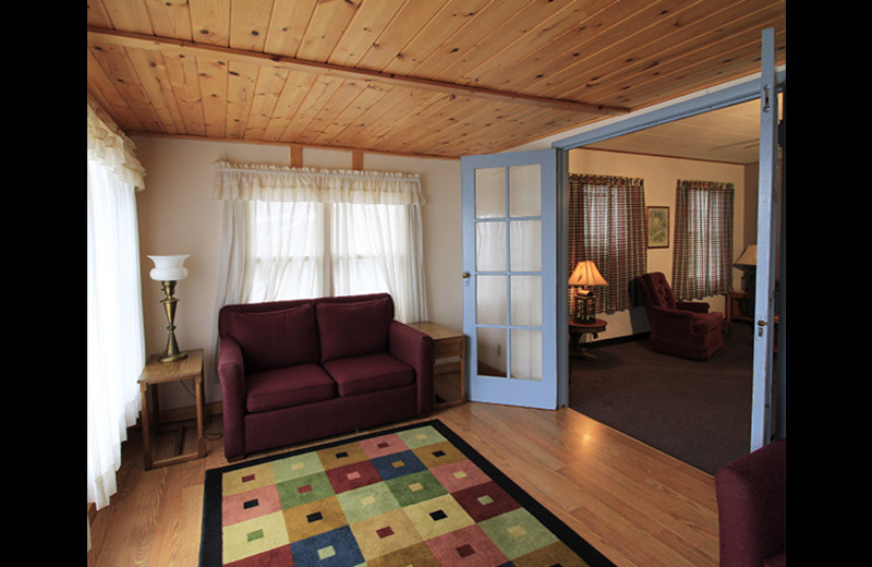 Cabin living room at Rusty Moose Resort.