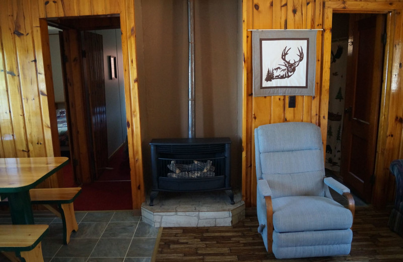 Cabin interior at Anderson's Starlight Bay Resort.