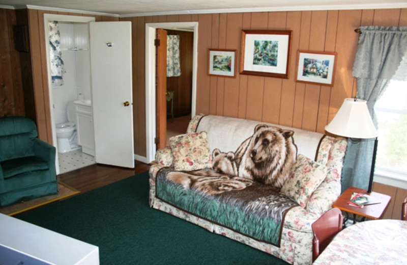 Cottage living room at Hemlock Campground & Cottages.