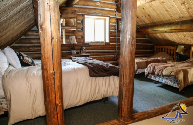 Cabin bedroom at Elk Lake Resort.