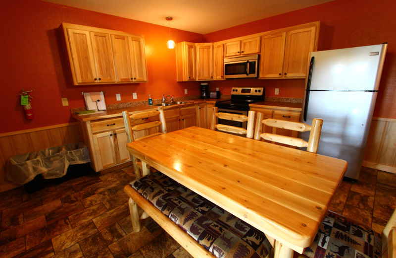 Cabin kitchen at Cyrus Resort.