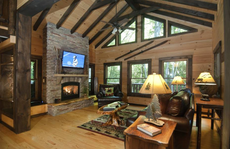 Cabin living room at Cherokee Mountain Cabins.