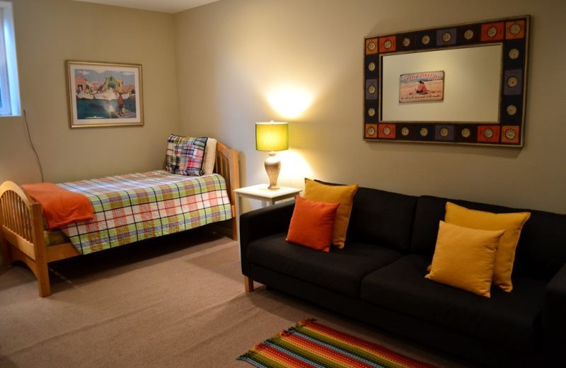 Vacation rental bedroom at Bella Beach Property Management.