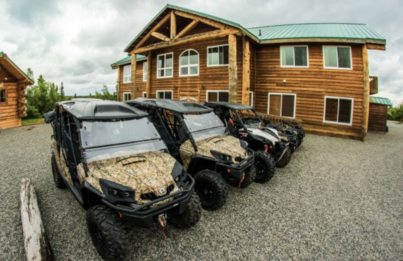 ATV and exterior of Alaska's Gold Creek Lodge.