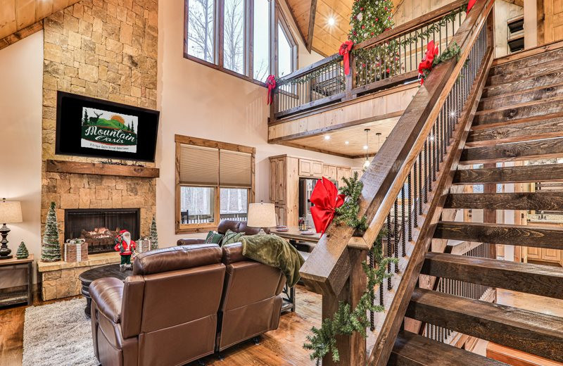 Cabin living room at Mountain Oasis Cabin Rentals.