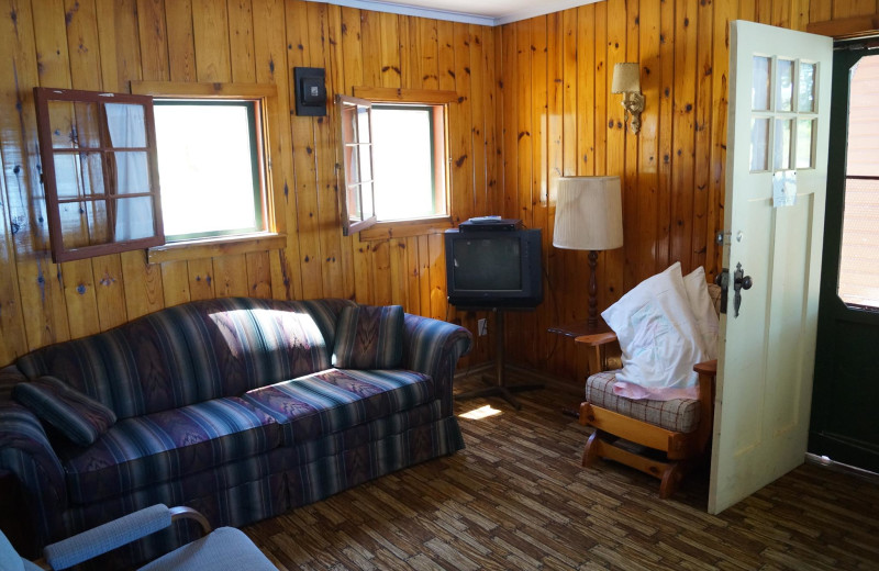 Cabin living room at Anderson's Starlight Bay Resort.