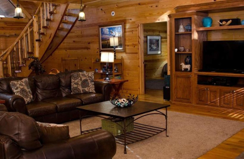 Cabin living room at Lake Mountain Cabins.