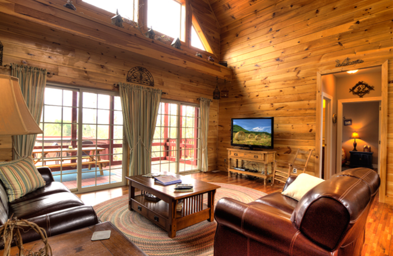 Cabin living room at Hidden Creek Cabins.
