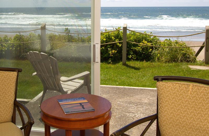 Walkout patio at Pelican Shores Inn.