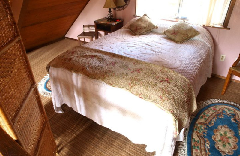 Cottage bedroom at Hood Canal Cottages.