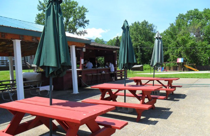 Picnic tables at Acra Manor Resort.