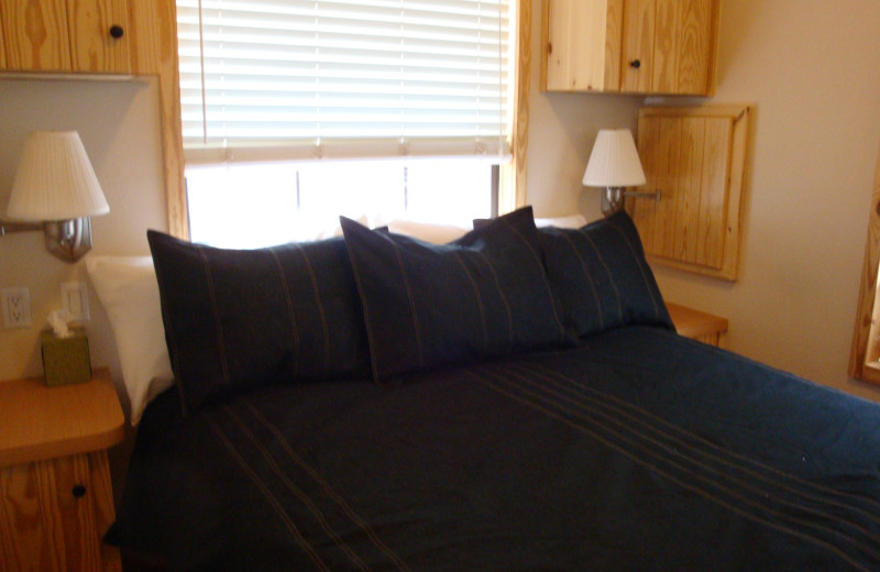 Cabin bedroom at Bristlecone Lodge.