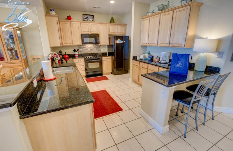 Rental kitchen at Sandbridge Blue Vacation Rentals.