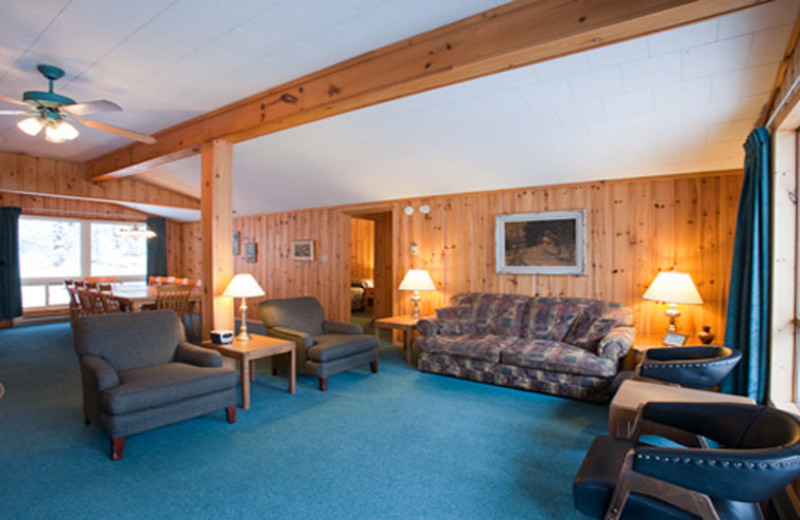 Cabin living room at Blue Spruce Resort.