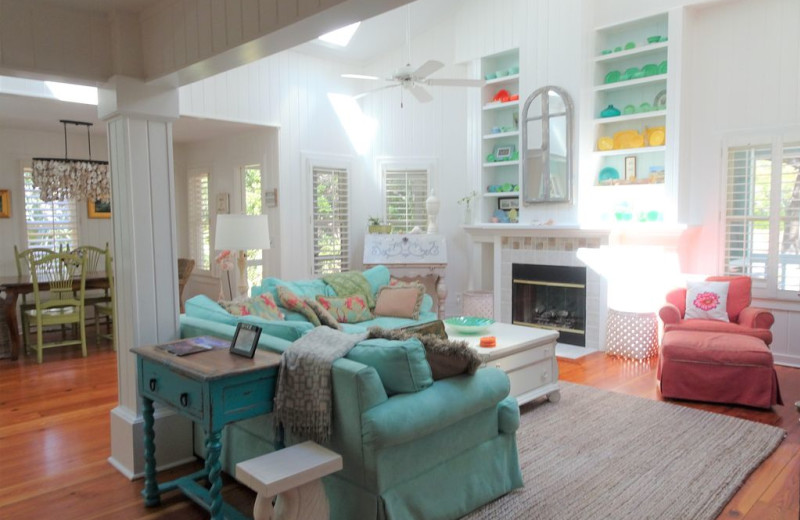 Rental living room at Mary Munroe Realty: Bald Head Vacations & Sales.