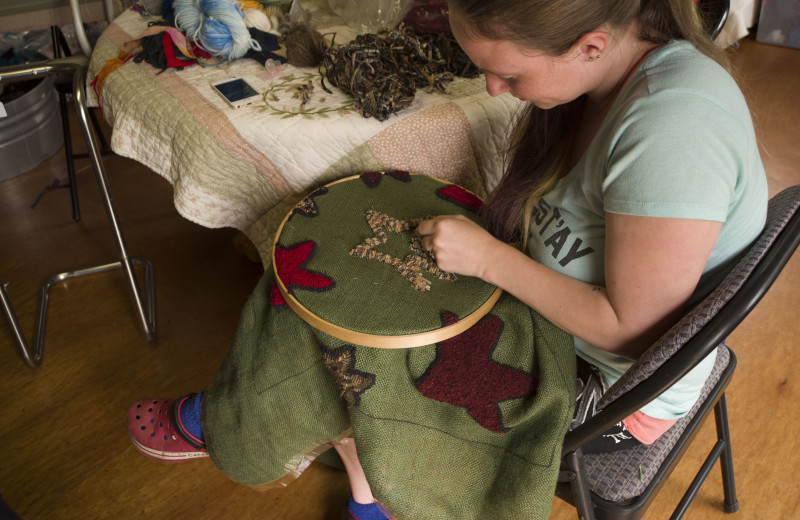 Rug making at Brier Island Lodge and Resort.