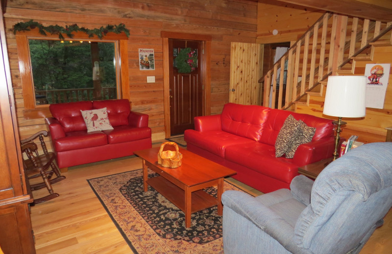 Cabin living room at Creeks Crossing Cabins.