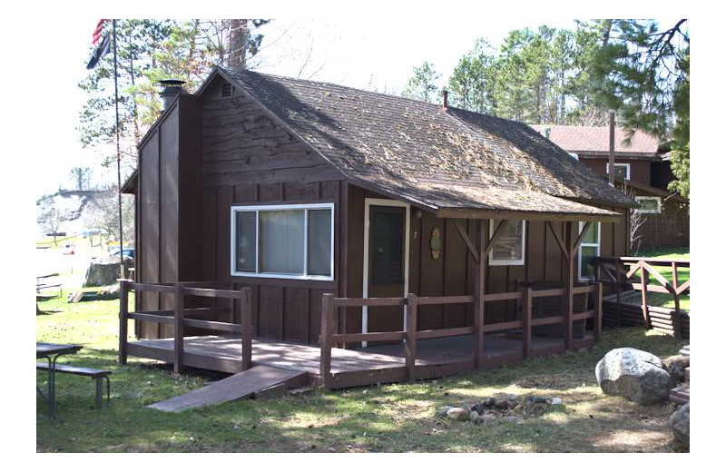 Cabin exterior at Silver Rapids Lodge.