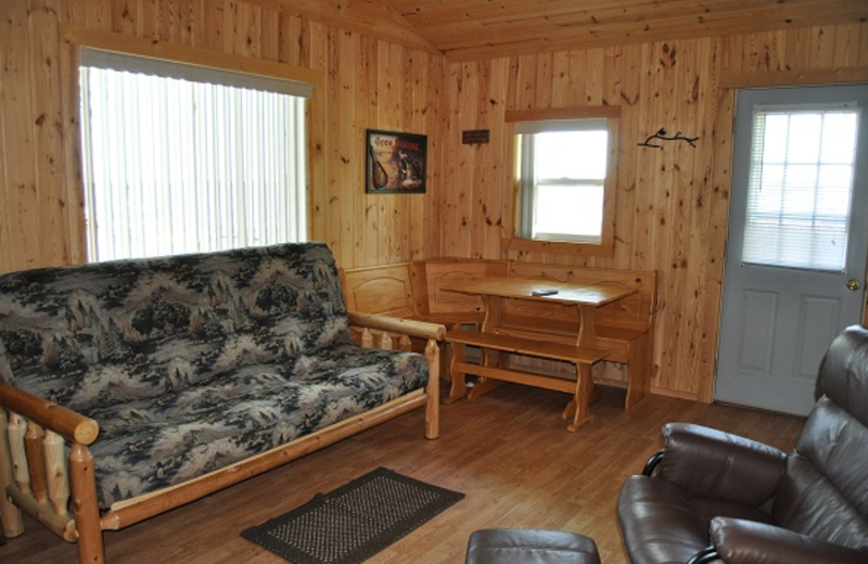 Cabin living room at Elm Haven Resort.